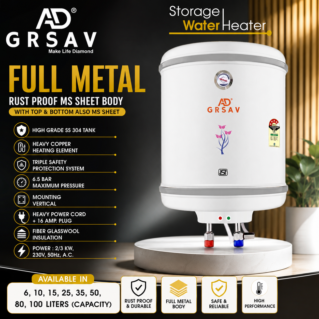 Geyser Storage Water Heater Grsav Full Metal 